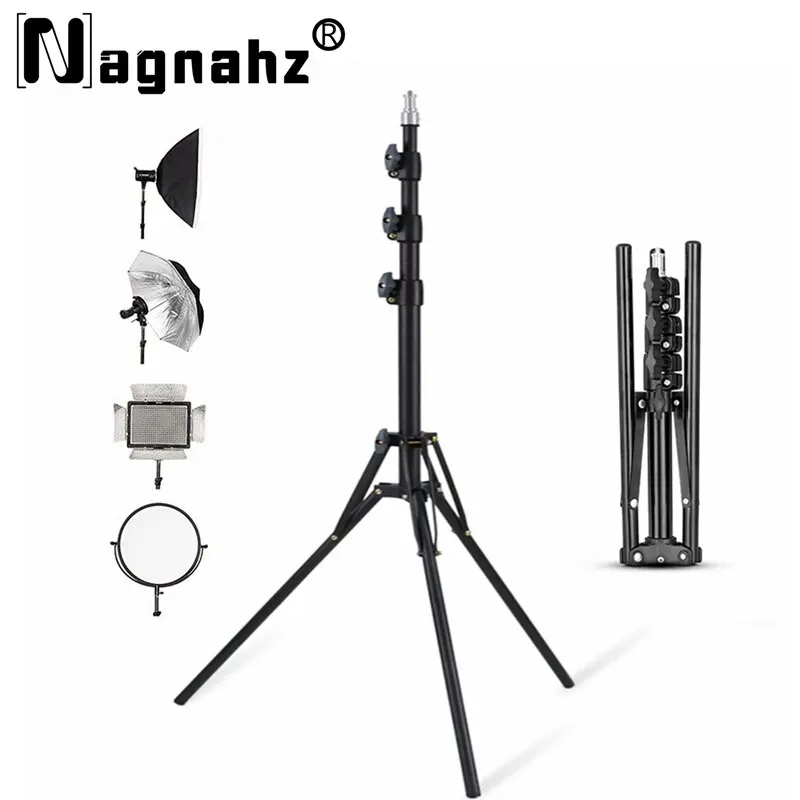 Nagnahz 78 '' Fotografický osvetľovací statív hliníková zliatina Zložitá prenosná prenosná fotografická fotografická fotografia Flash držiaky držiaka držiaka