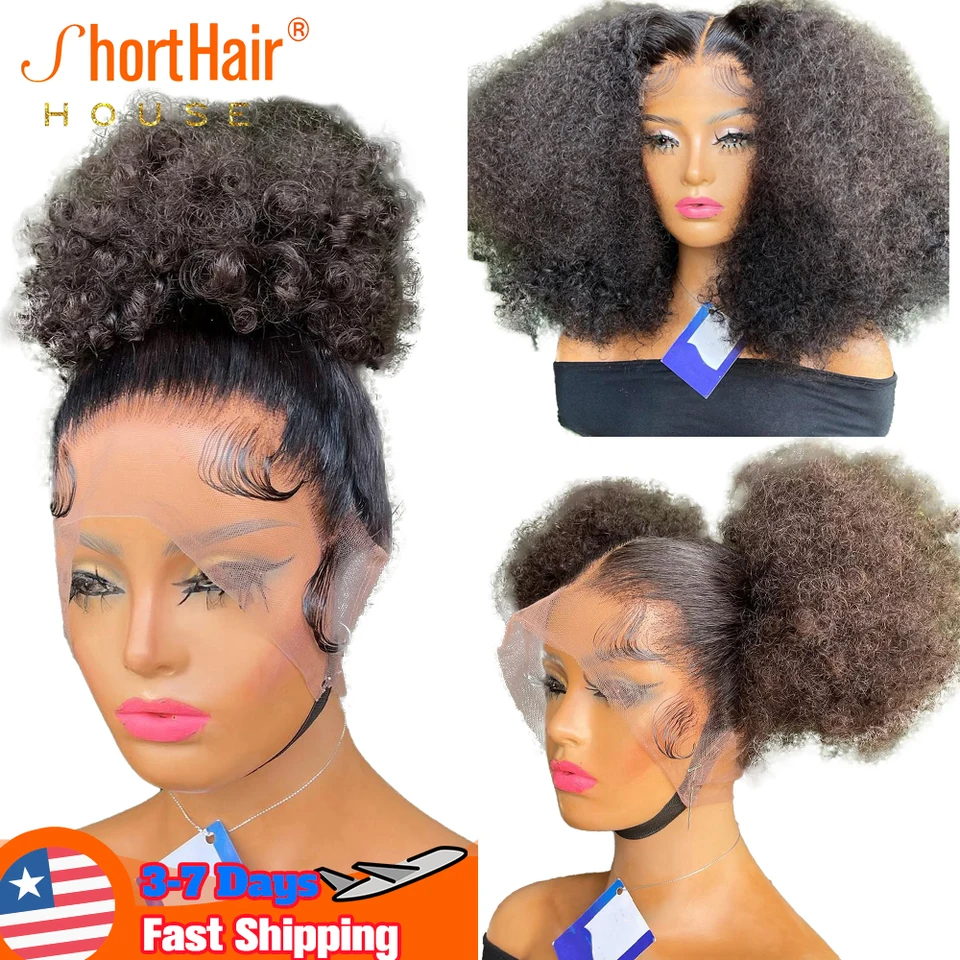 Nahrýchané afro výstredné kučeravé parochne ľudské vlasy neviditeľné 360 čipky čelné parochne pre ženy vopred brazílske brazílske plné čipkové parochne 250 hustoty