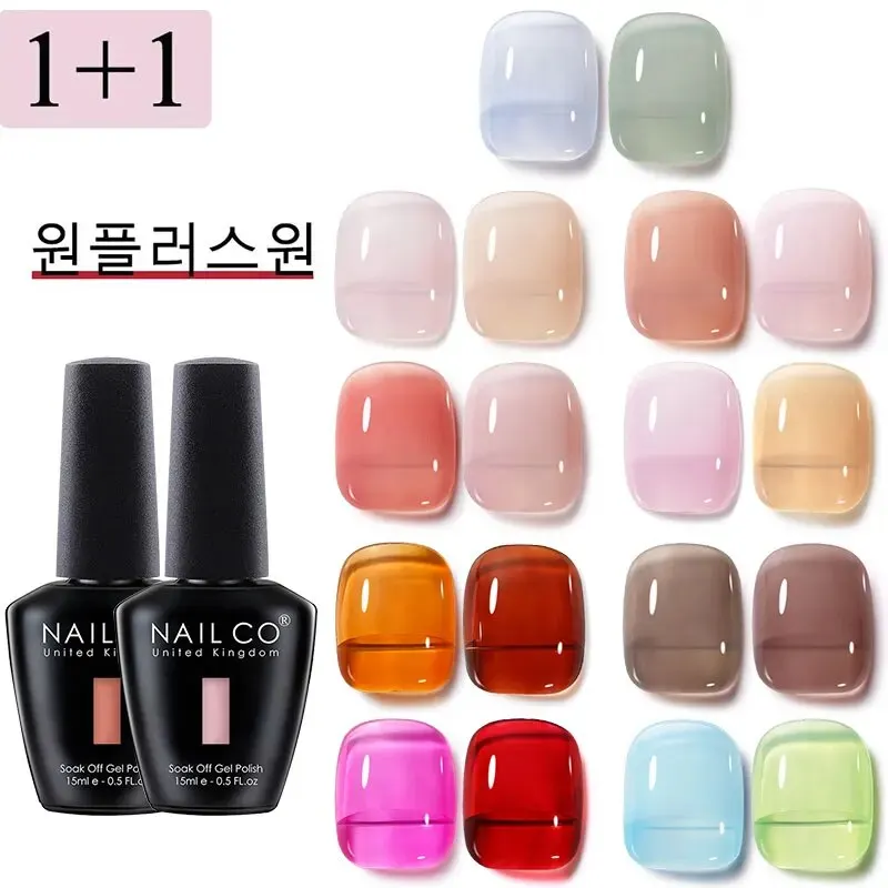 Nailco 2pcs želé farebný gél lak poľa 15 ml polotransparentná ružová nahá farba DIY nechty na nechty gél lak namočená z UV gélu LED gél