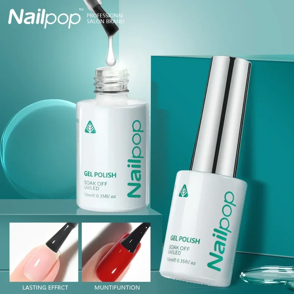 Nailpop 10 ml gumový základný gél horný kabát nasiaknutím UV LED gél lak na nechty na nechty degisn clear dlho trvajúca lak