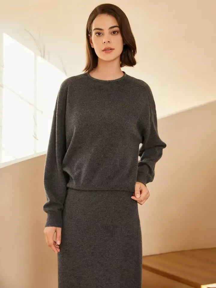 Naizaiga 100 Cashmere Consinee O-Neck Long Ruckve Classic Brown Grey Zimata zimné dámske pulvovery QWX382