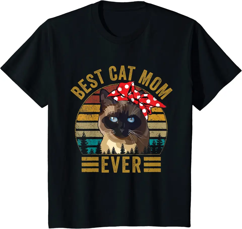 Najlepšia mačka mama, kedy retro vintage siamská mačka roztomilá matka Deň tričko