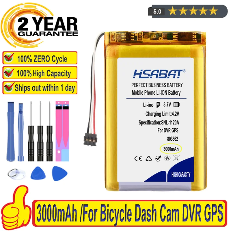 Najlepšia značka 100% Nová 3000 mAh 803562 3-vodičová konektorová batéria pre batérie DVR GPS na bicykli DVR