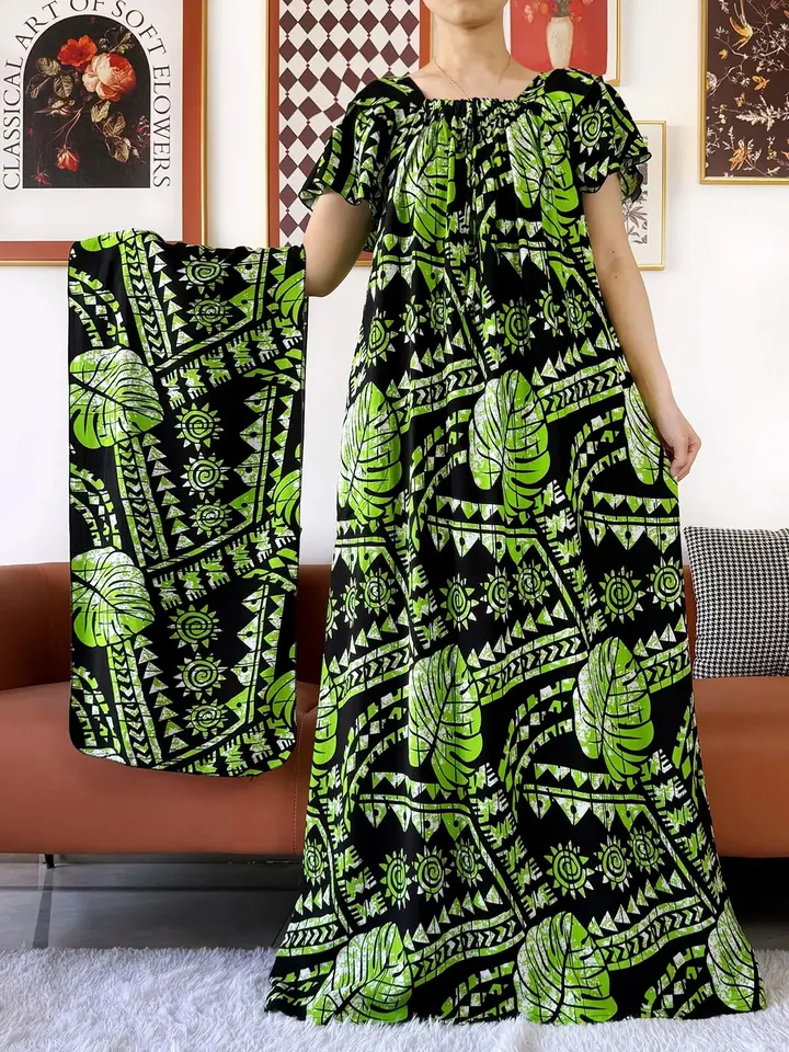 Najnovšia africká dáma leto s krátkym rukávom šaty s krátkym rukávom Loď kvetinová maxi boubou maxi islam dám