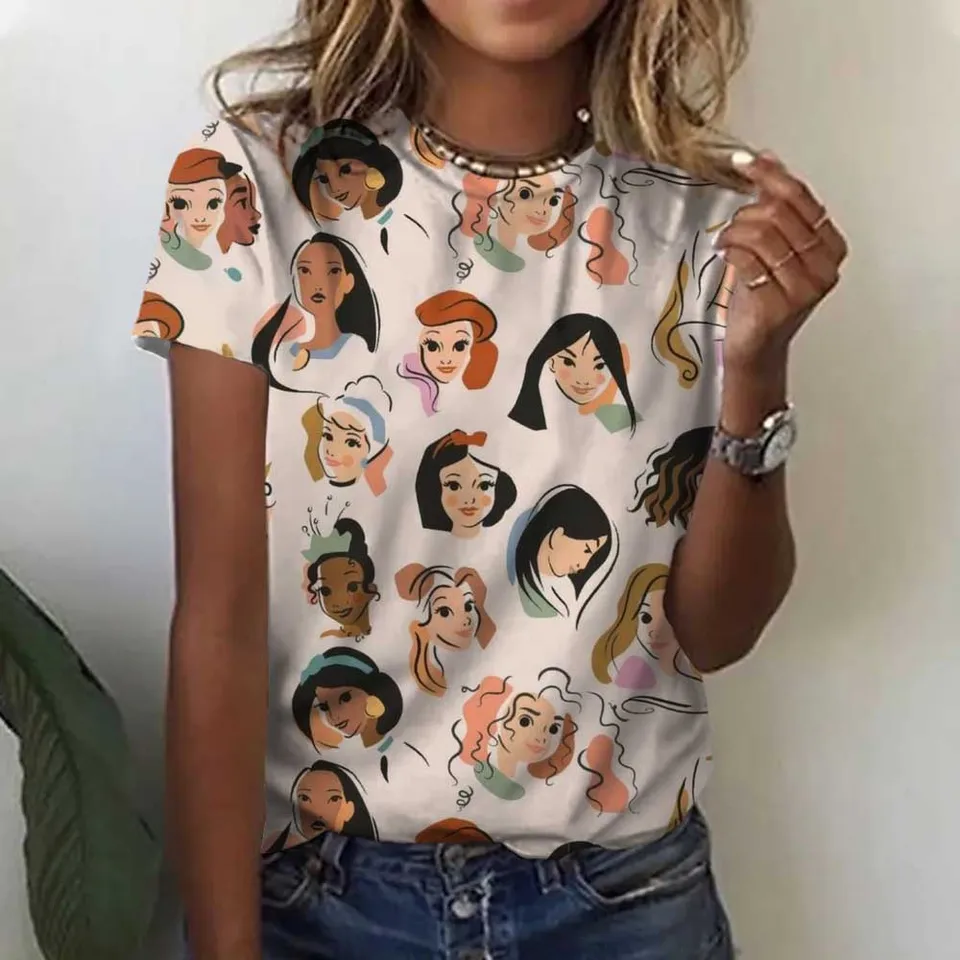 Najnovšia móda Disney Princess 3D tlač Pohodlné neformálne športové športy priedušné rýchle sušenie Populárne tričko