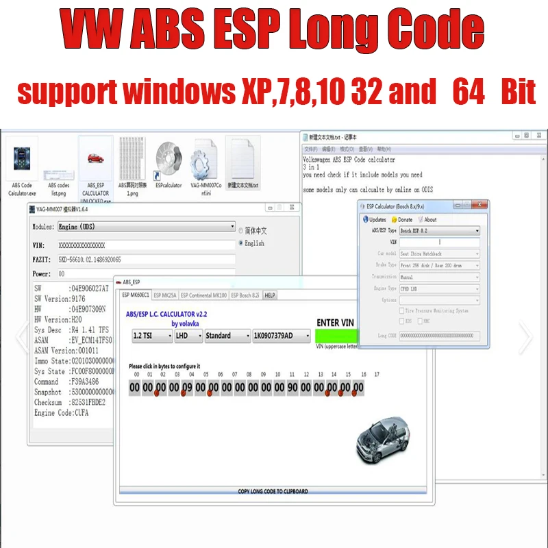 Najnovšia pre kalkulačku VW ABS ESP Long Encoding Kalkulačka ESP MK60EC1 Kalkulačka dlhej kódu