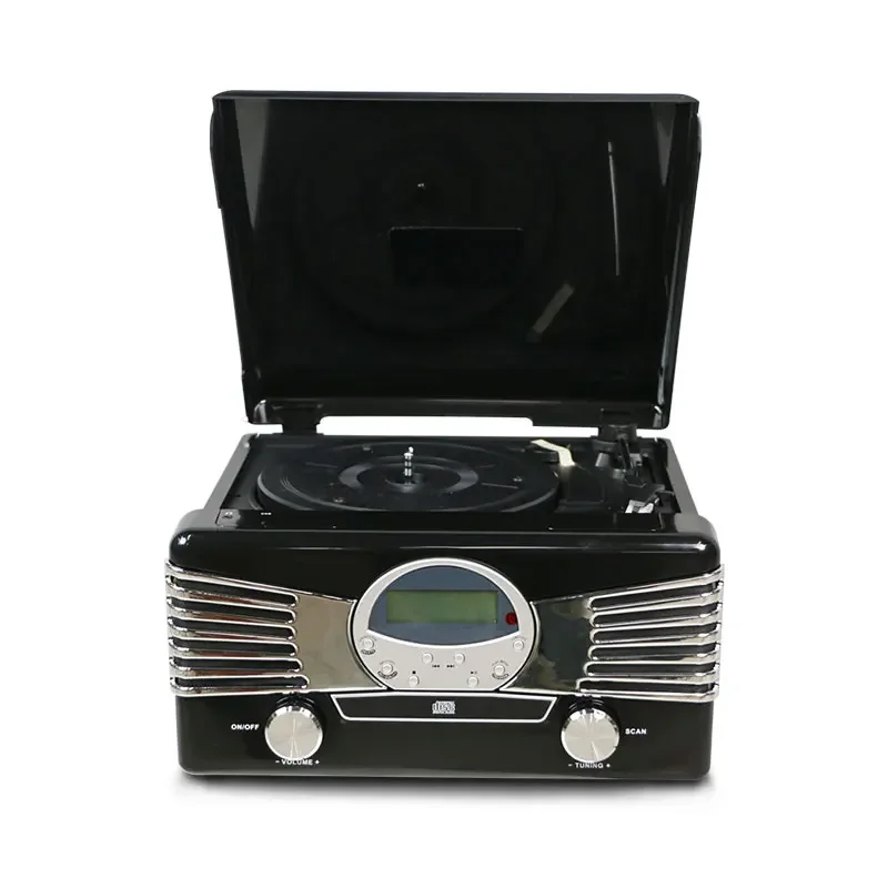 Najnovší 2024 Model USB Hudobná kombo AM / FM Analog ladenie Vinyl Turntable BT a vstavané stereofónne reproduktory Vintage Record Player Player