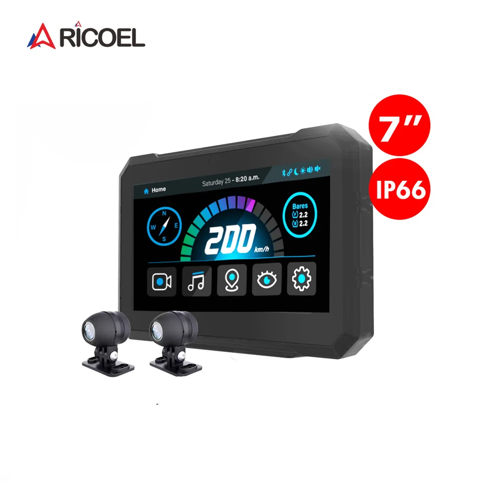 Najnovší 7 palcový prenosný motocykel DVR DVR Wireless CarPlay Android Auto LCD Displej obrazovky IP67 Vodotesný monitor navigáciu GPS