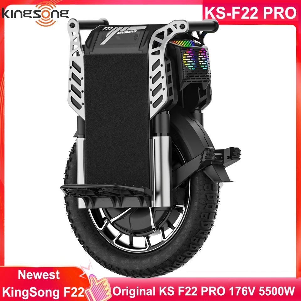 Najnovší Kingsong F22 PRO 176V 3108WH 50S Batéria 5500W Motor 130+ km/h voľnobežná rýchlosť 100 mm cestovné odpruženie 2.75-14 Pneumatika Uninycle
