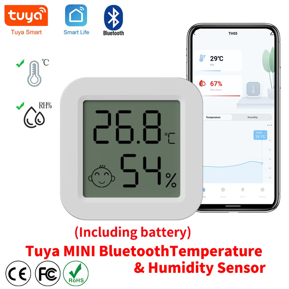 Najnovší senzor vlhkosti TUYA Bluetooth LCD TERMOMERMER Mini inteligentný elektrický hygrometer App diaľkový ovláda