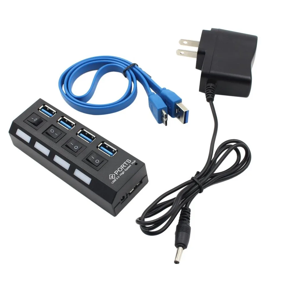 Najnovší USB Hub vysokorýchlostný USB Hub 3.0 so samostatnými štyrmi portmi kompaktný ľahký rozbočovač napájacieho adaptéra s napájacím napájaním