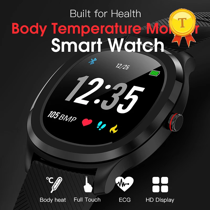 Najpredávanejší krvný tlak srdcovej frekvencie EKG Health Inteligentné hodinky Teleso Teplota teplomer Bluetooth Smartwatch pre mužov