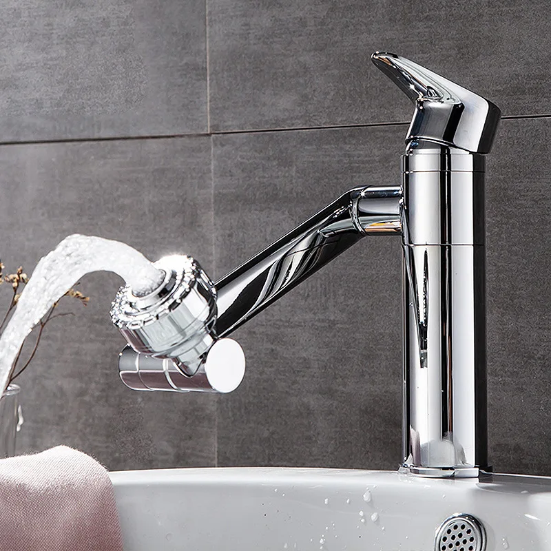 Namontované kúpeľňové umývadlo faucety 360 ° Rotačný faucet Domáca povodie Tap Strieborný čierny faucet