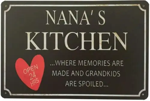 Nana's Kitchen Plaque Sign Decor Decor Rustikálna kovová plechová značka