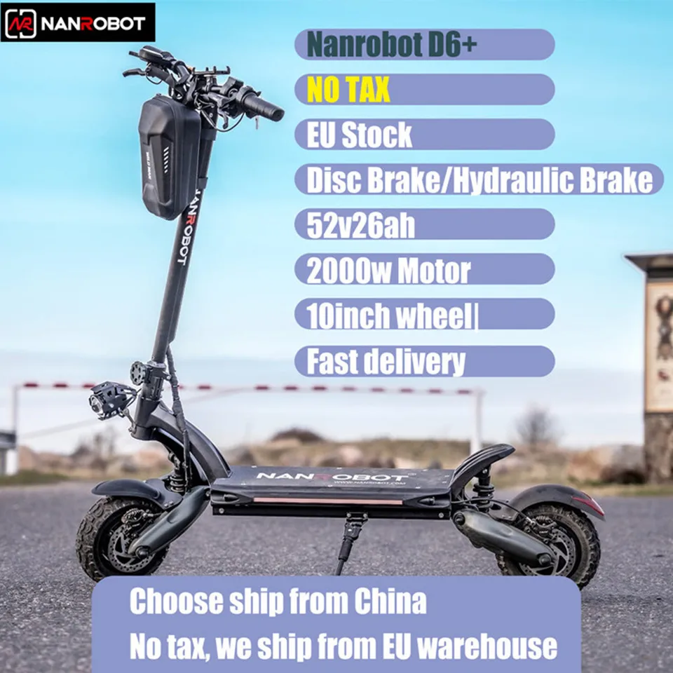 Nanrobot d6 plus 52v2000w 10inch elektrický skúter s motormi s duálnymi motormi rýchla rýchlosť E kick skúter Electrico
