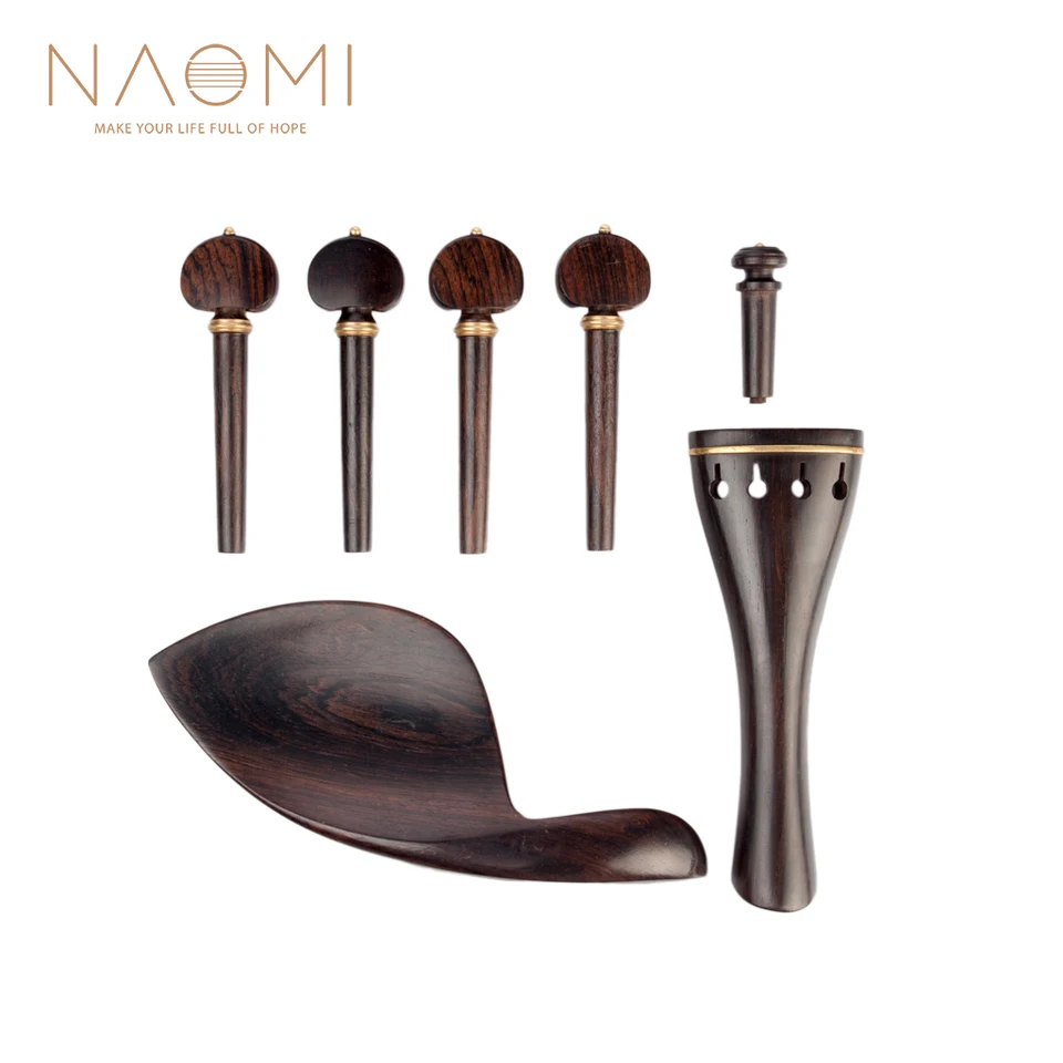 Naomi Hill Style 4/4 Ebony Husle Parts Tailpiece+Turning PEGS+Endpin+Chinrest Ebony Drevené husľové príslušenstvo pre 4/4 husľ