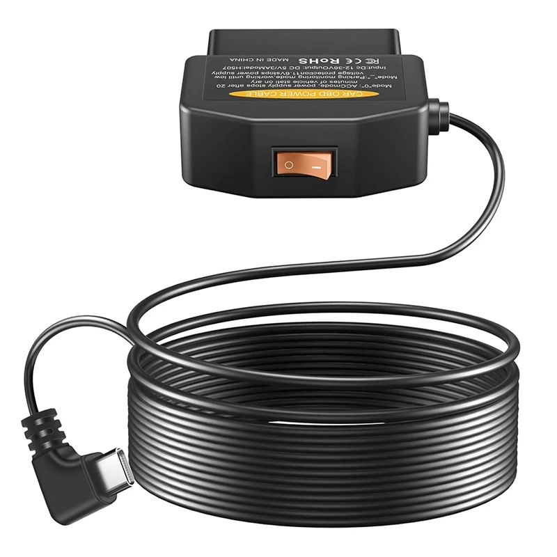 Napájací kábel OBD2 OBD pre palubnú kameru, OBD na Typ-C USB OBDII Adapter Hardwire Charger Cable, 12-36V až 5V/3A-N26R