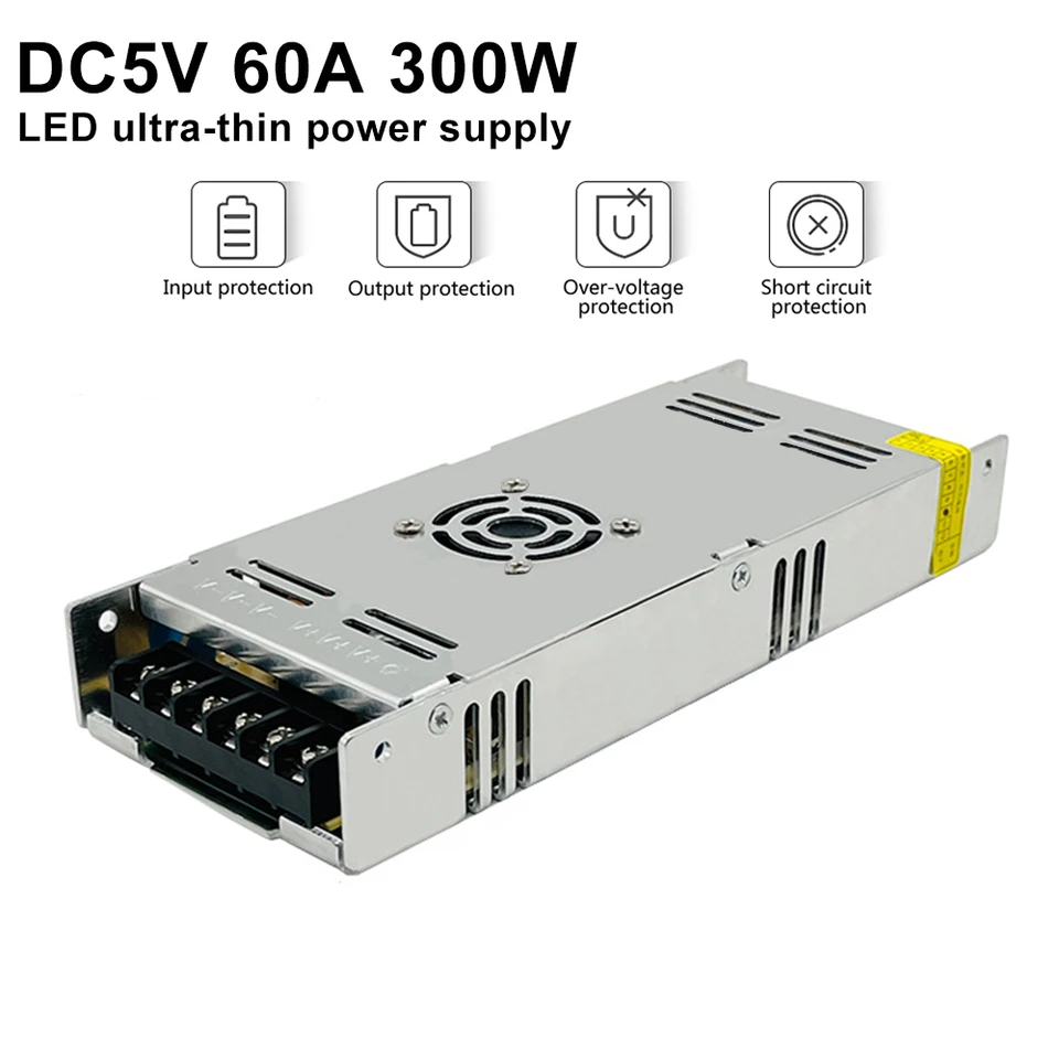 Napájací zdroj DC 5V 60A Ultra tenký ovládač LED pre vodič LED diódy AC ovládača AC pre DC Driver pre LED stĺpec Light 300W