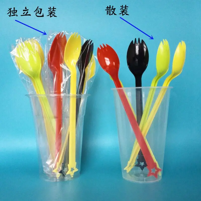 Narodeninová oslava jednorazová plastová farebná koláč zmrzlina Káva dlhá rukoväť Spork Fork Spoon Nezávislé balenie 100 percent/veľa