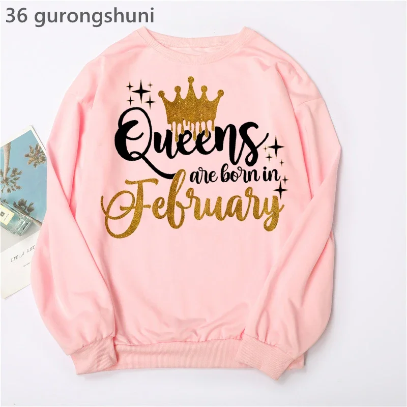 Narodeninové darčeky Pink Hoodies Dámske oblečenie 2024 Zlatá koruna Queen sa narodí v januári až decembri grafická tlačová mikina femme