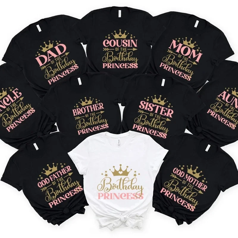 Narodeniny princezná tričko otca Mama brat sestra rodina Gathering Tees Dievčatá narodeninové oslava Trhirka estetické oblečenie čierny top