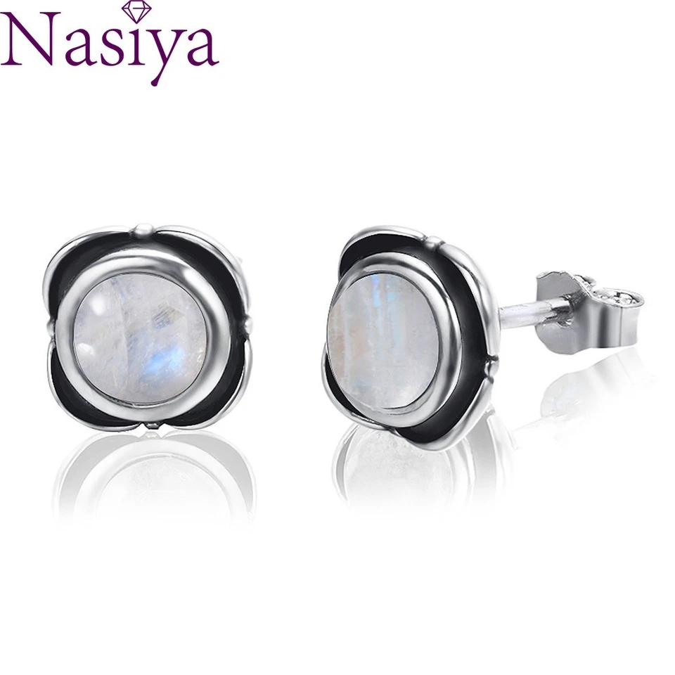 Nasiya náušnice Round Natural Moonstone Flower Stud Studs Svadobné zásnubné klenoty Veľkoobchod