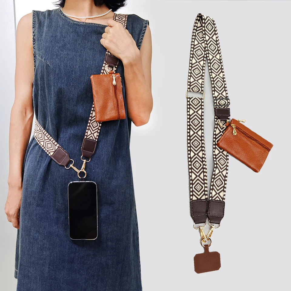 Nastaviteľný remienok na mobilný telefón s zimnou peňaženkou anti-lost crossbody mobilný telefón LANYARD CARD TENSKET pre ženy