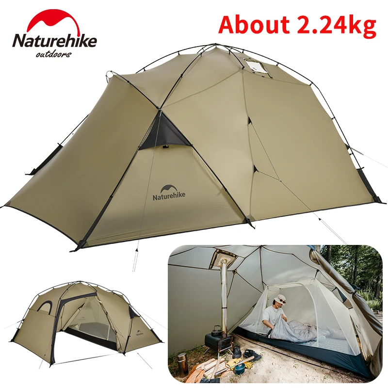 Naturehike Camping Stan 15d Nylon vodotesná vonkajšia turistika 4 Sezóna 2 vrstvy veterný stan 1-2 Osoba ľahká s komínom
