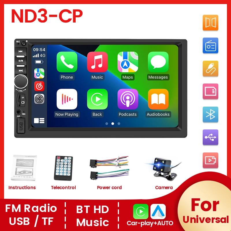 Navifly 2Din MP5 Multimedia Player 7-palcový HD Touch Screen Car pre Kia Toyota VW Audi Nissan CarPlay Android Auto BT USB FM