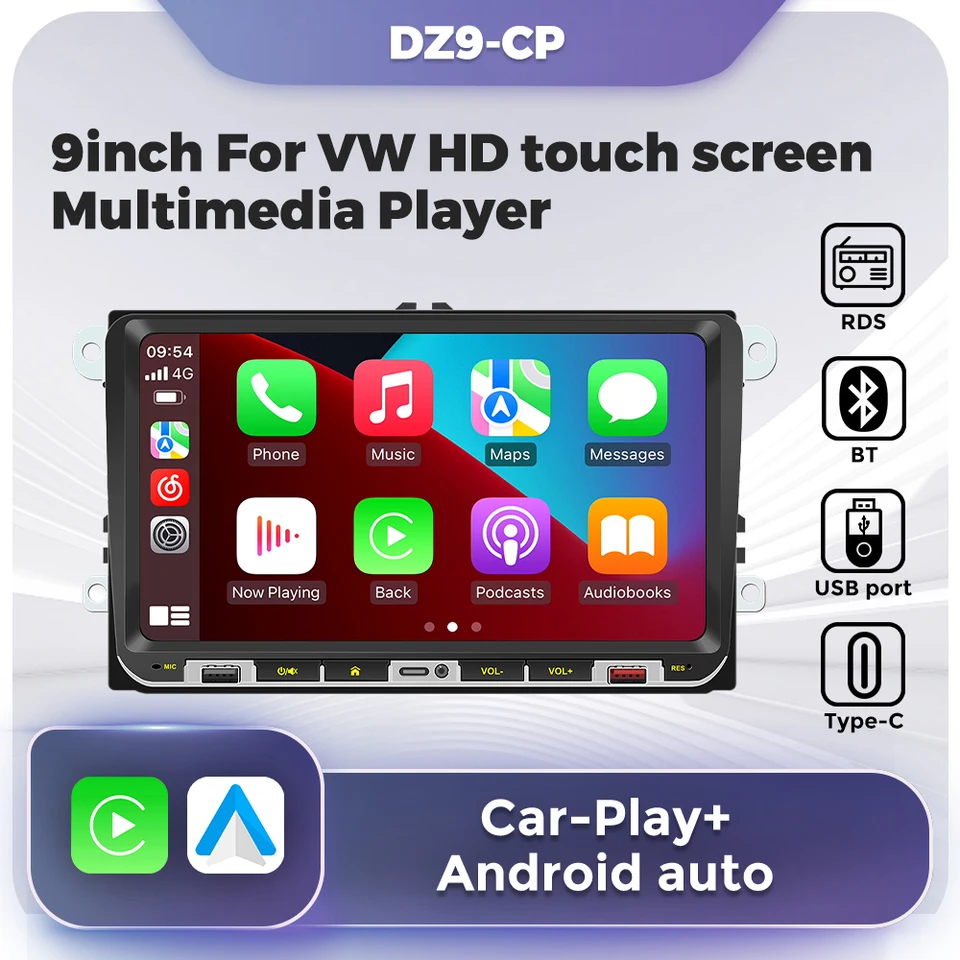 Navifly 9 '' MP5 Player CarPlay Auto Mirror Link Aut Radio pre VW Volkswagen Passat B7 B6 Golf Touran Polo Tiguan Jetta BT5.1 RDS