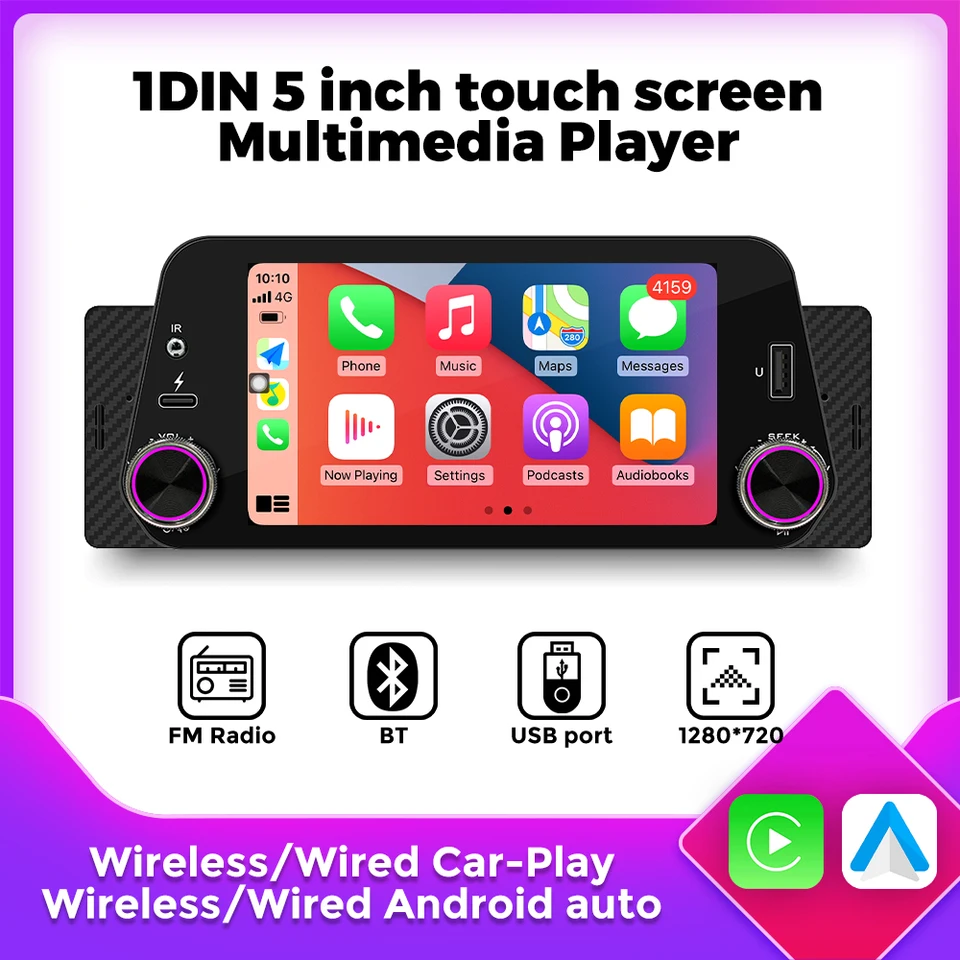 Navifly Universal 5inch Touch Screen 1Din MP5 Player Car Radio Stereo Multimedia Video Player Bt Wireless CarPlay Android Auto