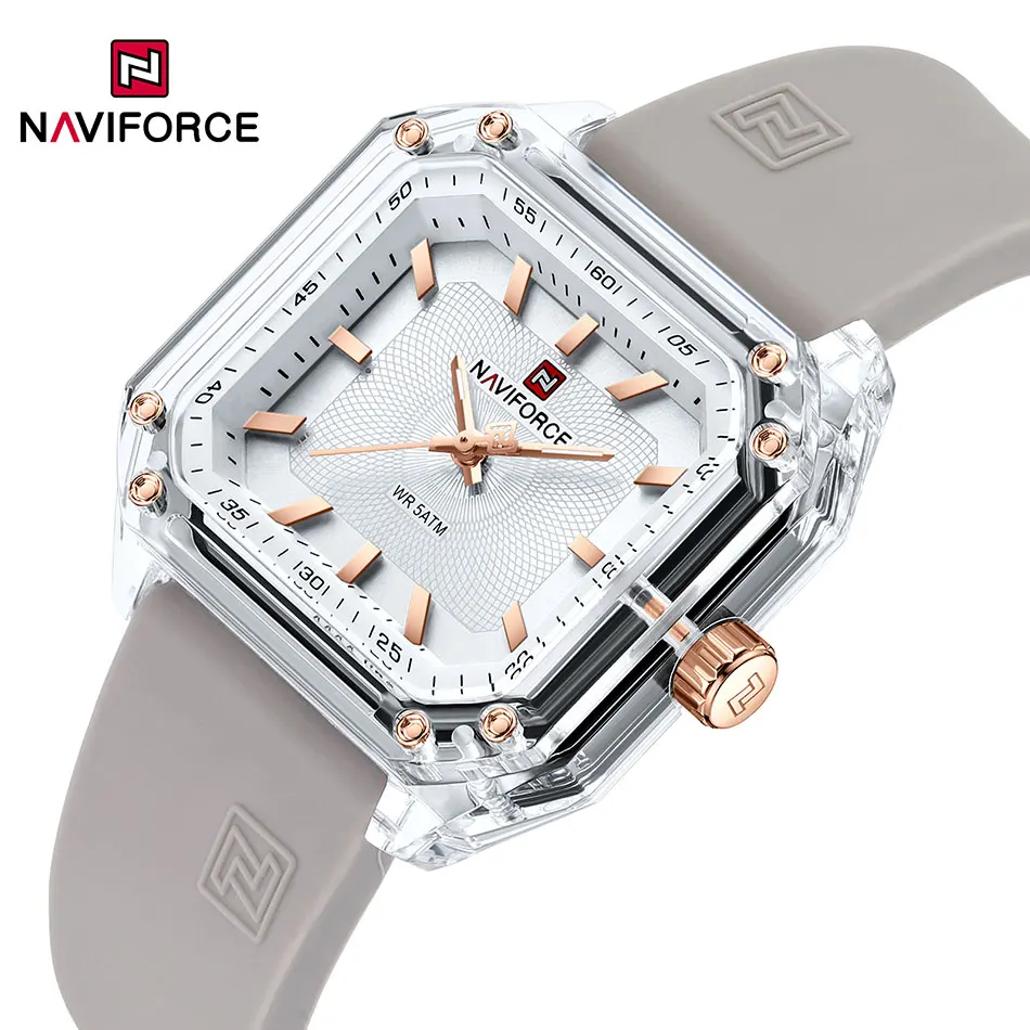 Naviforce Dámske jednoduché hodinky Silikónový remienok Žena módne obdĺžnikové hodinky Dámy Príležitostné ženské kremeňové hodiny Montre femme