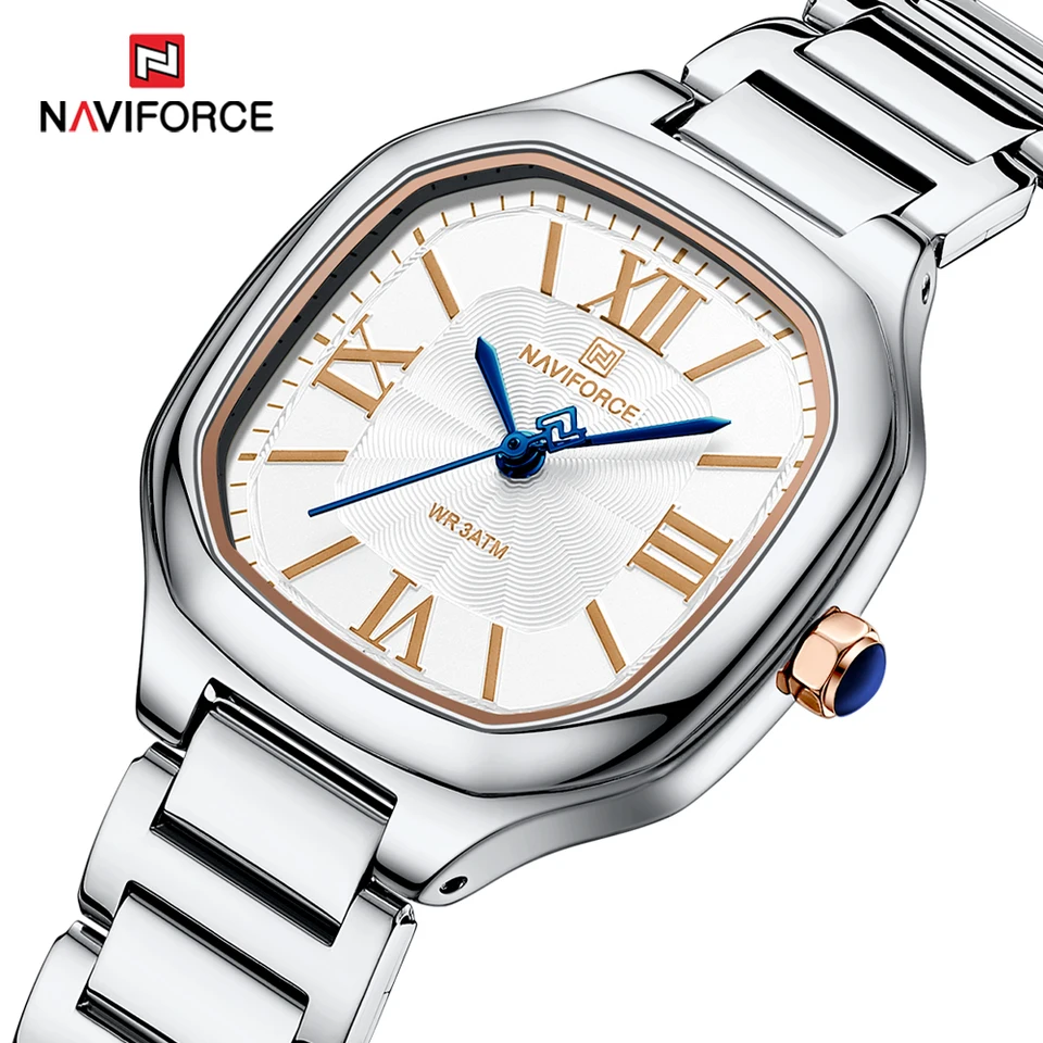 Naviforce Luxury Dámske hodinky Square Dial Quartz Witerproof s nehrdzavejúcou oceľou remienok Zápasy dámske šaty štýl hodiny
