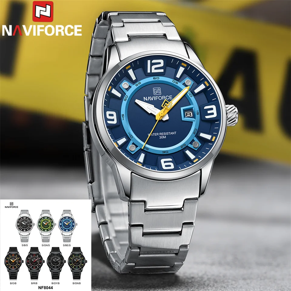 Naviforce Príležitostné nové muži náramky Top značky Luxusné vodotesné hodinky z nehrdzavejúcej ocele Šport vojenská armáda kremeň Mužské hodiny 8044