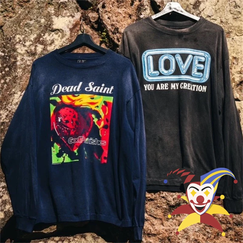 NAVY BLUE SAINT SAINT s dlhým rukávom tričko Men Men ženy Hip-hop nadmerne nadmerne