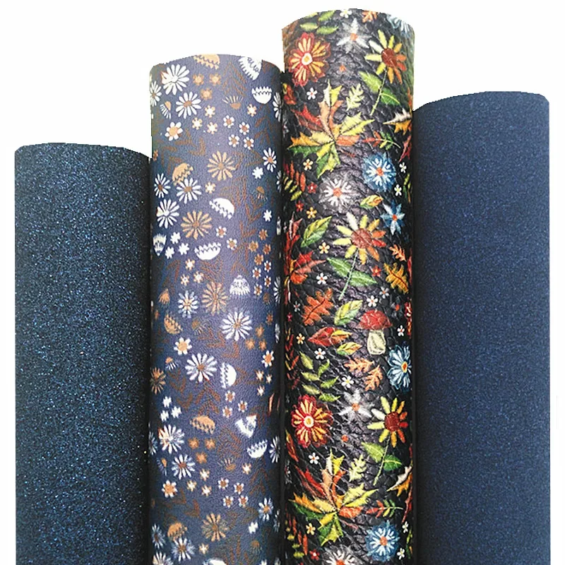 Navy Blue Shimmer Glitter Leather Suede Faux Kožené kvety tlačené syntetické kožené textilné listy Felt podporovanie 21x29cm Q1368