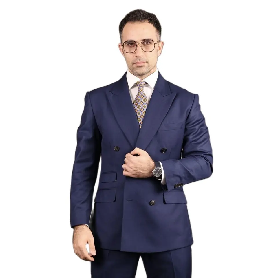Navy modré nové plus veľkosti Grooms Mens Suits Double Breast vrchol klopu navrhovaný večierok Svadobné plesové bundy nohavice oblečenie