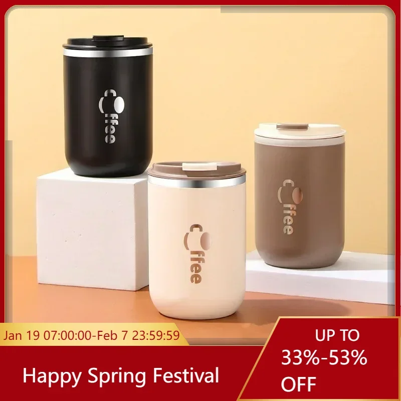 Ne z nehrdzavejúcej ocele Thermos Cups Coffee Tepelný hrnček s slamou Dvojrstvou Dvojrstvou izolovanou fľašou