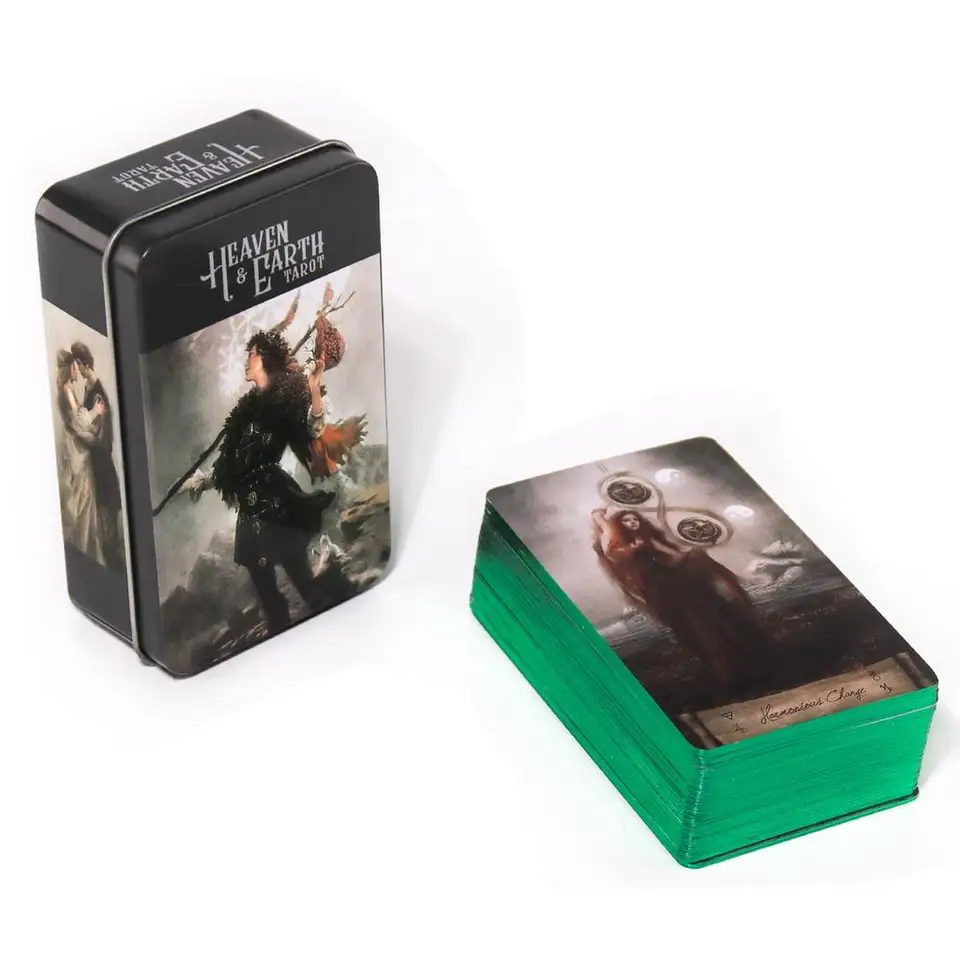 Nebeská Earth Tarot v cínovom kovovom boxe Tarot Deck s Divinačnými kartami PDF 10.3*6 cm
