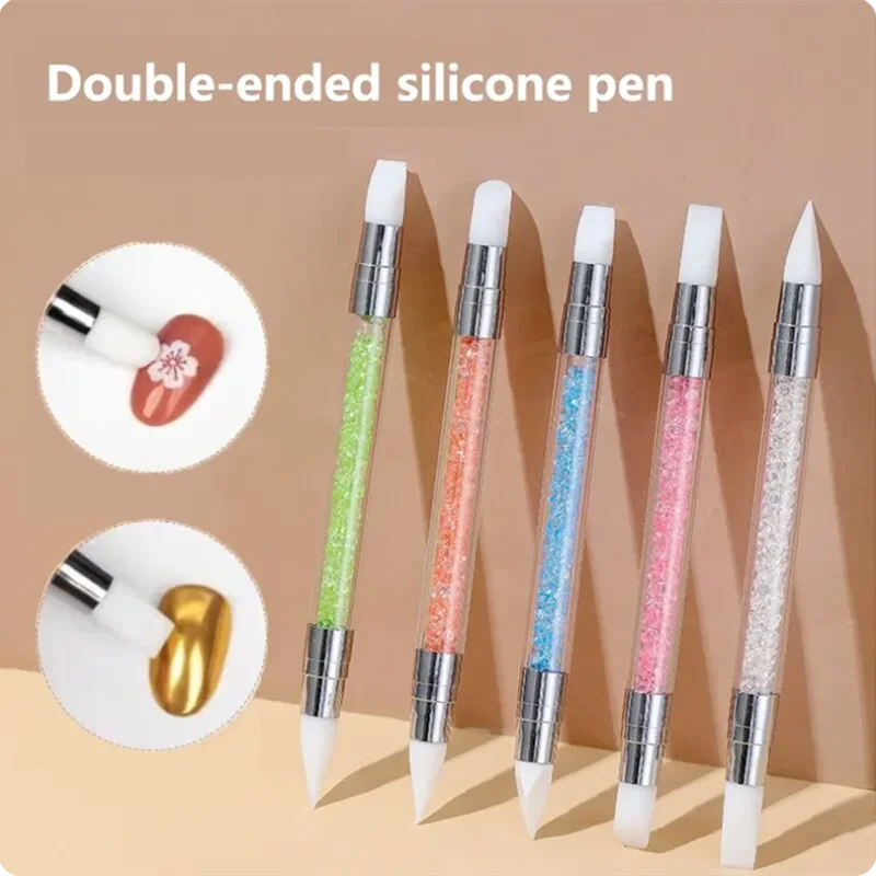 Nechtové umenie Pen s dvojitou hlavou Silikónové kvetinové sochárske pero nastaviteľné lepidlo na lepidlo Elfising Pen Nail Art Brush každé domáce náradie