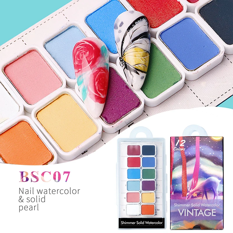 Nechtový pigment Watercolor Art Art Kreslenie farby chróm trblietavý práškový gél poľský manikúra nechty kovový kovový náter nechtový pigment