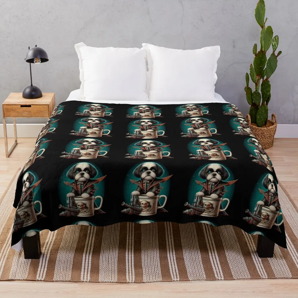 Necromancer Shih Tzu Dog Funny Vintage T-tričká Hodiť prikrývku pohovka hodí postele Plaid prikrývky Sofas dekorácií prikrývky
