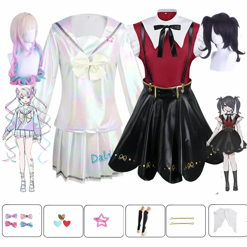 Needy dievča predávkovanie cosplay kostým čierna faux kožená sukňa parochňa anime jk uniforma biela priepasť Kangel ame chan cosplay kostým