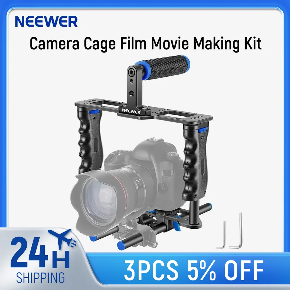 Neewer Camera Video Cage Film Movie Kit s hornou rukoväťou s dvojitou rukou pre Canon Sony Fujifilm Nikon DSLR Camera