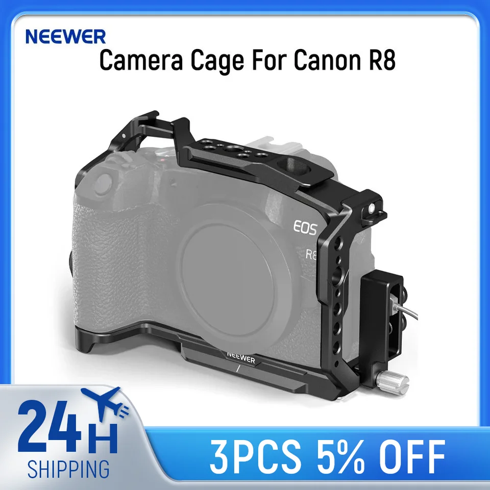 Neewer EOS R8 Coage Cage s káblovou svorkou HDMI Rýchle uvoľnenie Base ARCA Base Ochranná hliníková video súprava pre Canon R8