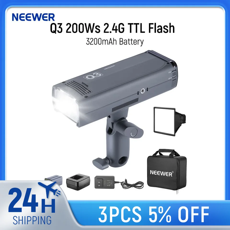 Neewer Q3 200WS 2.4g TTL Flash (2. verzia), 1/8000 HSS GN58 Strobe Light Prenosná fotografia Monolight s difúzorom softboxu
