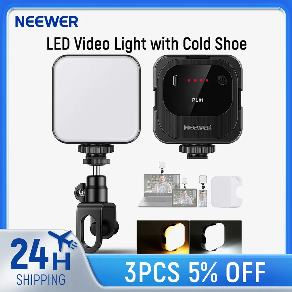 Neewer Selfie Light, prenosný klip na LED video Light so studenou obuvou, osvetlenie webovej kamery telefónu pre fotografiu
