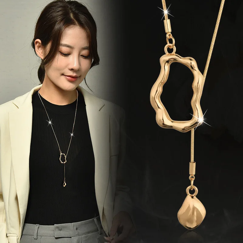 Nehovorková oceľ nepravidelný geometrický dlhý náhrdelník pre ženy Charm Party Accessory Vysoko kvalitné módne prívesky