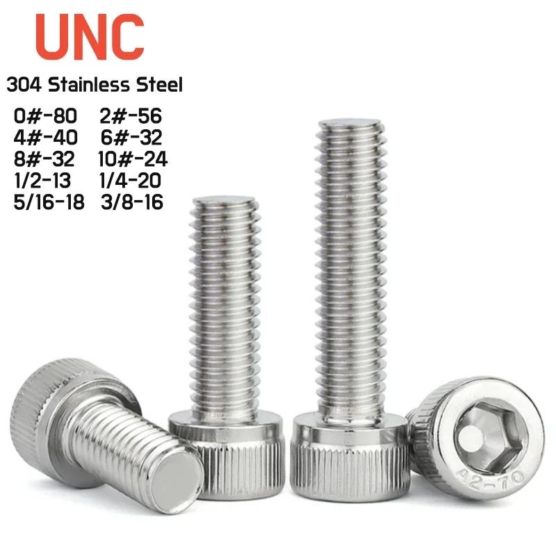 Nehrdzavejúca oceľ UNC 0#-80 2#-56 4#-40 6#-32 8#-32 10#-24 1/2-13 1/4-20 5/16-18 3/8-16 US HEX SOCKET Skrutky s uzáverom Allen