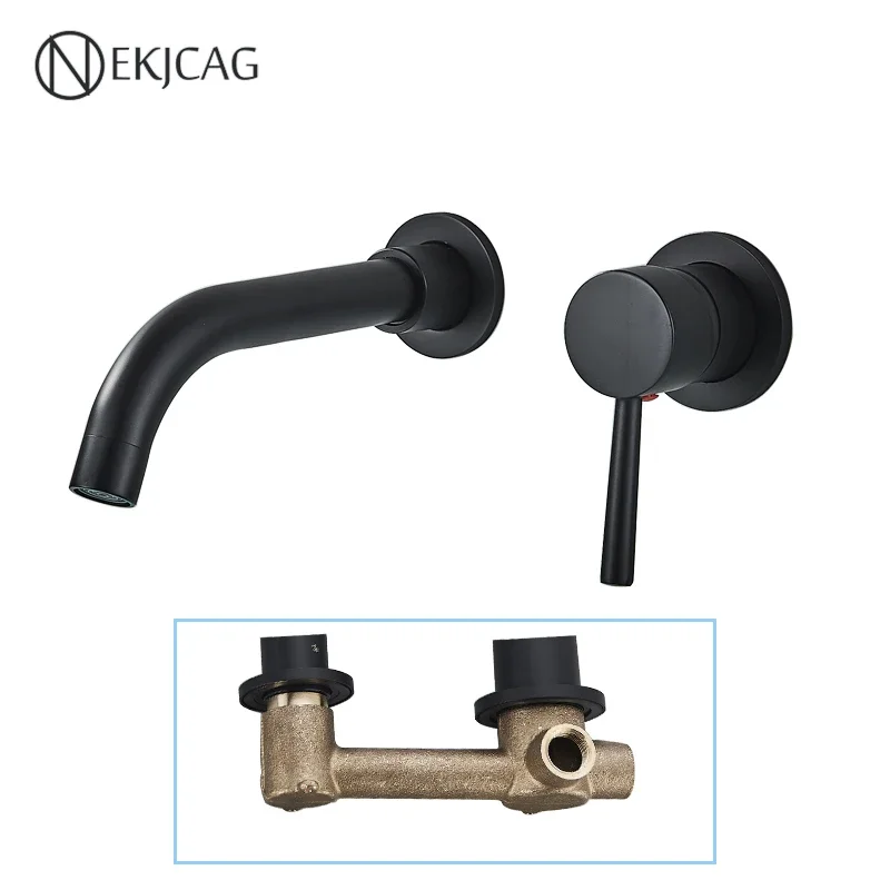 NEKJCAG WALL NASTATOVANÉ PRADY BADLA FAUCET MATTE Čierna kúpeľňa Mixer Cold and Hot Single Ruck Chrome Tap integrovaný
